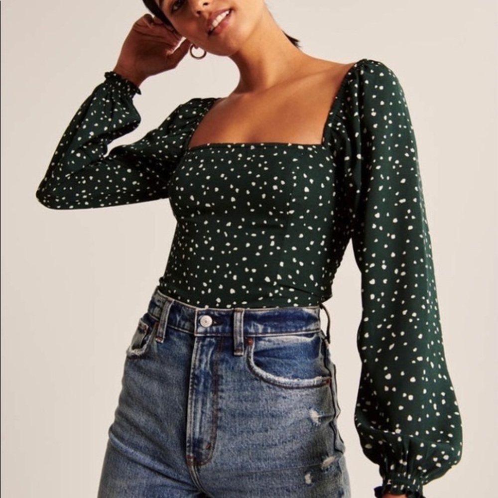 NWT Abercrombie Long Sleeve Squareneck Top - Dark green Speckle Size S